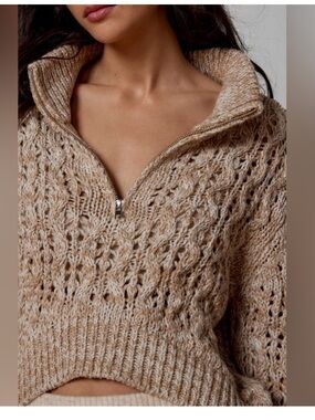 UO BDG Killian Quarter-Zip Chunky Cozy Over-Sized Pointelle Sweater Sz Lr